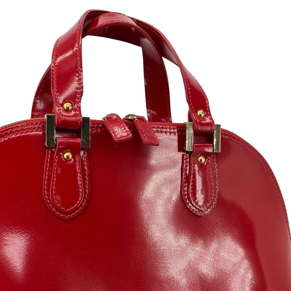Alberta Di Canio Red Satchel Handbag Top Handle Patent Leather Large Bowler Bags - Picture 6 of 10